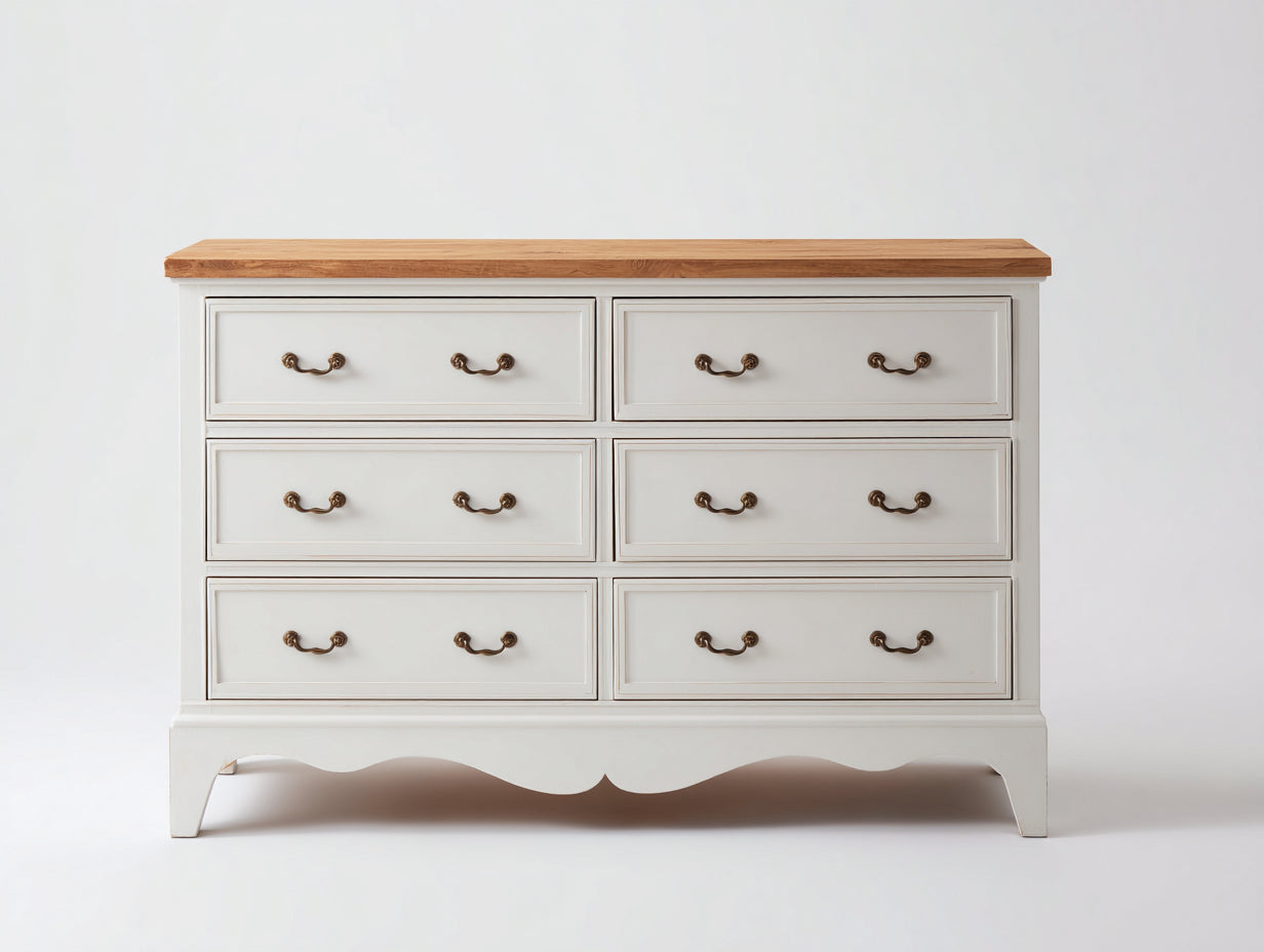 Cassettiera - legno-metallo - 126x43x82 cm - bianco-marrone - stile classico