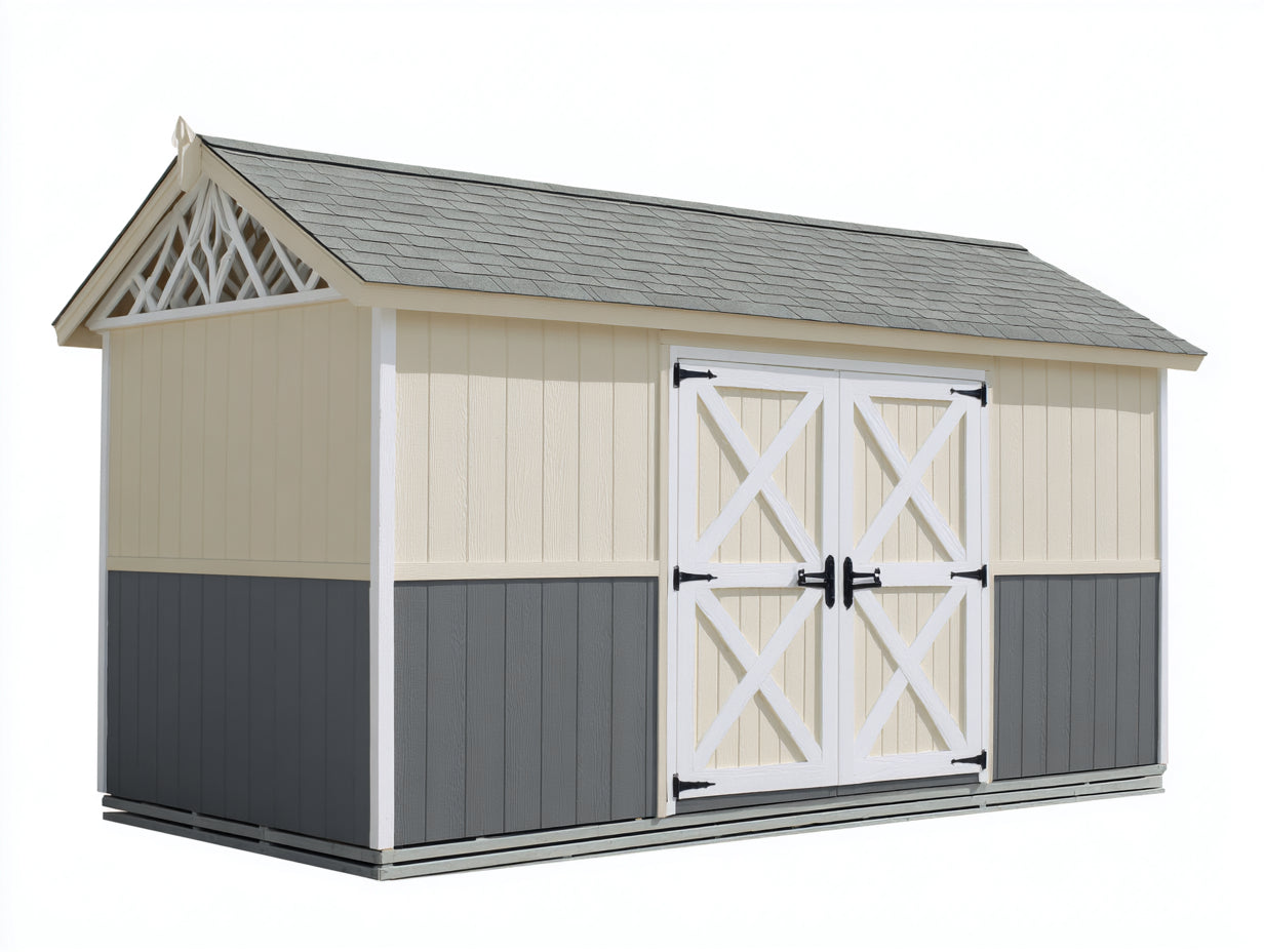 Casetta da giardino-legno-metallo-390x230x245 cm-crema-grigio-bianco-stile classico elegante