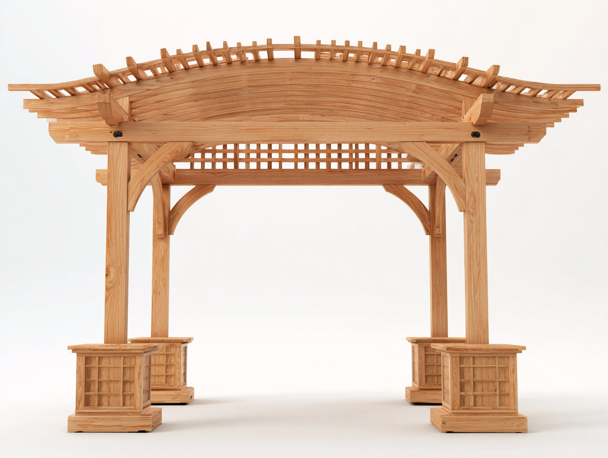 Pergola da giardino - legno - 390x290x285 cm - naturale - stile orientale