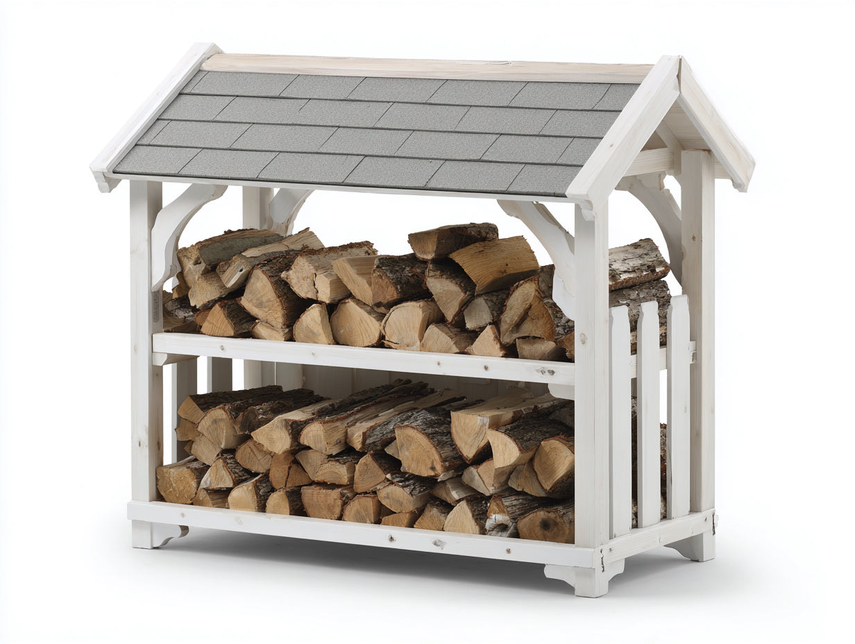 Portalegna - legno - 134x48x122 cm - bianco-grigio - rustico