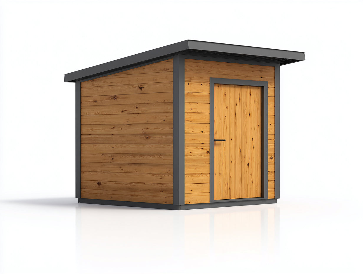 Casetta da giardino-legno-metallo-230x180x225 cm-naturale-antracite-design minimalista moderno
