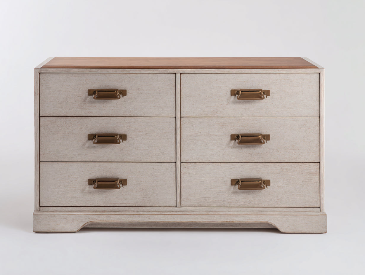 Cassettiera - legno-metallo - 116x40x76 cm - beige-marrone - stile vintage