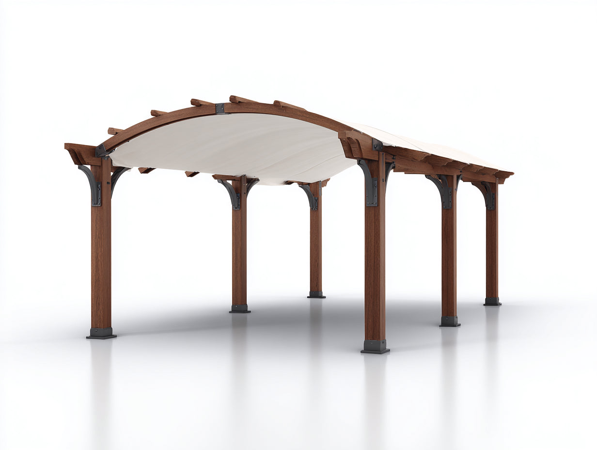 Pergola da giardino - legno-metallo-tessuto - 460x330x275 cm - marrone-beige - stile naturale