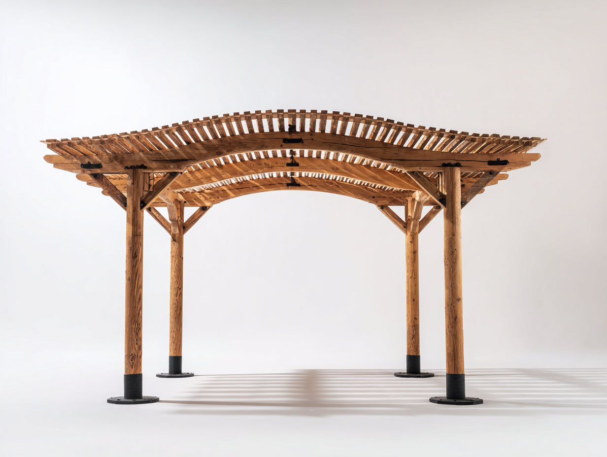 Pergola da giardino - legno-metallo - 430x315x270 cm - marrone-nero - stile rustico