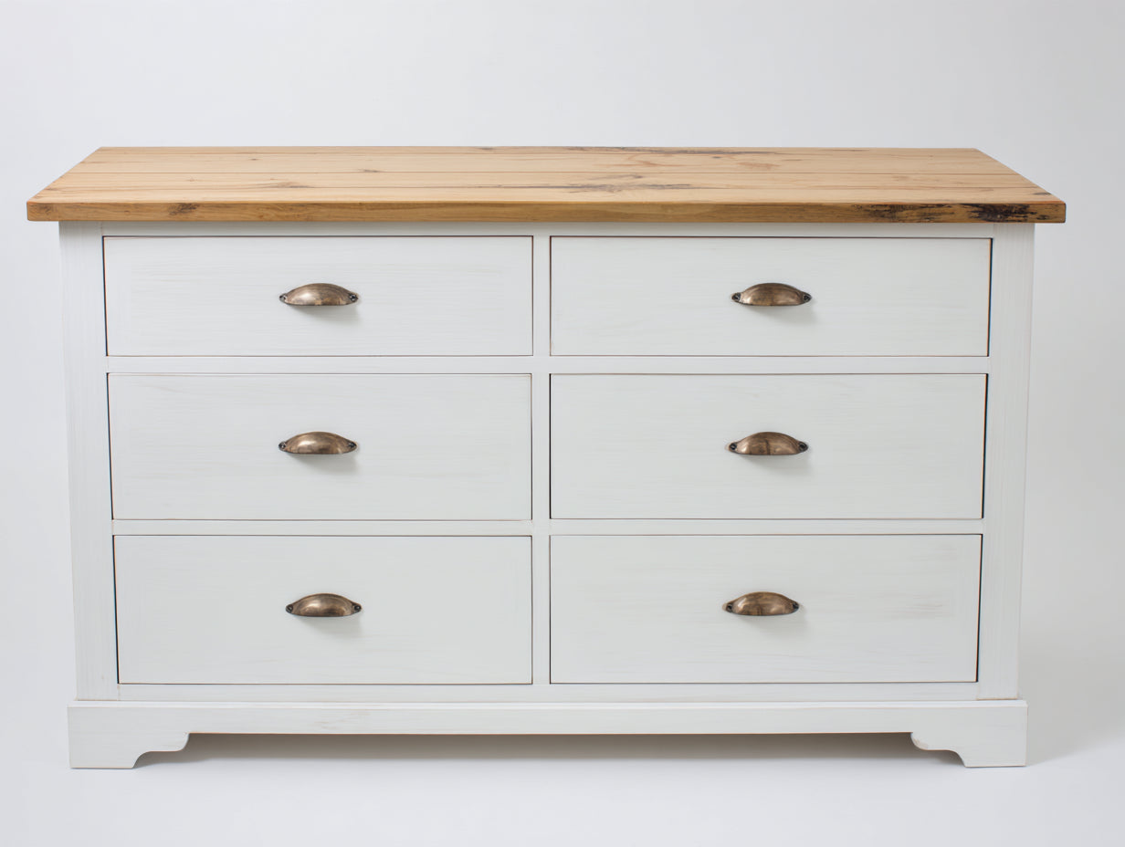 Cassettiera - legno-metallo - 121x41x79 cm - bianco-marrone - stile rustico