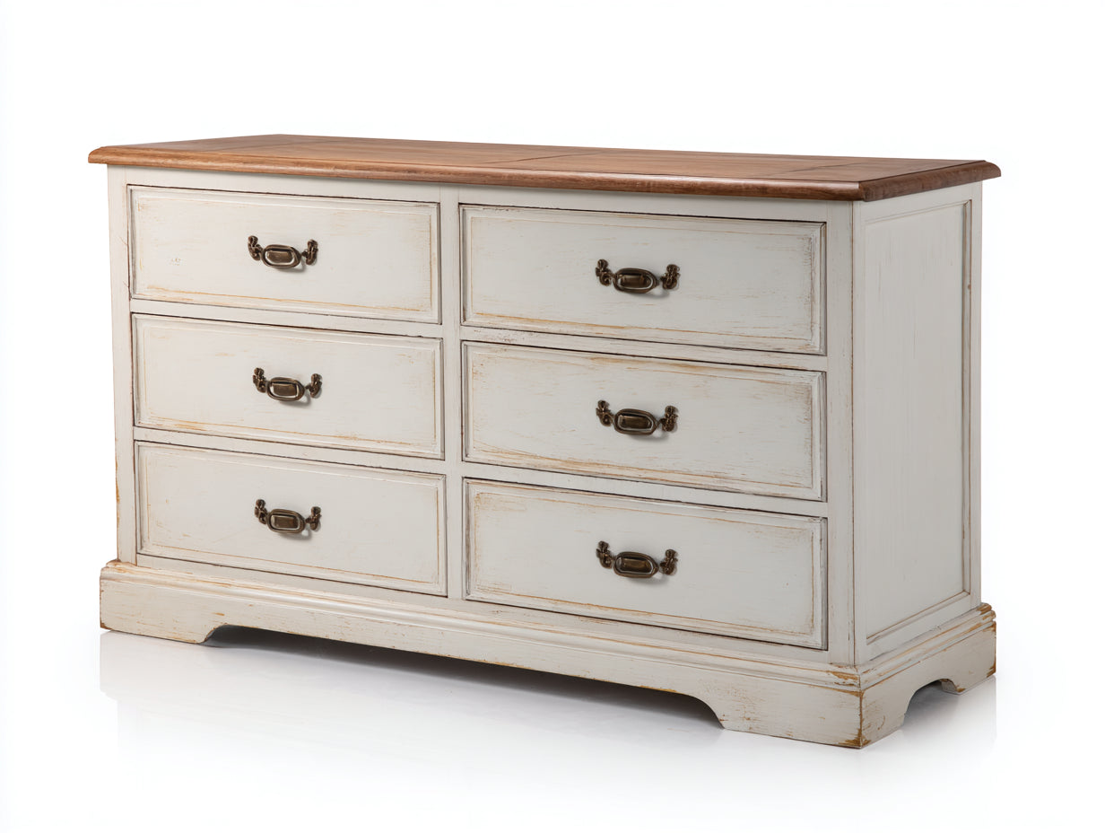 Cassettiera - legno-metallo - 126x42x80 cm - bianco-marrone - stile provenzale
