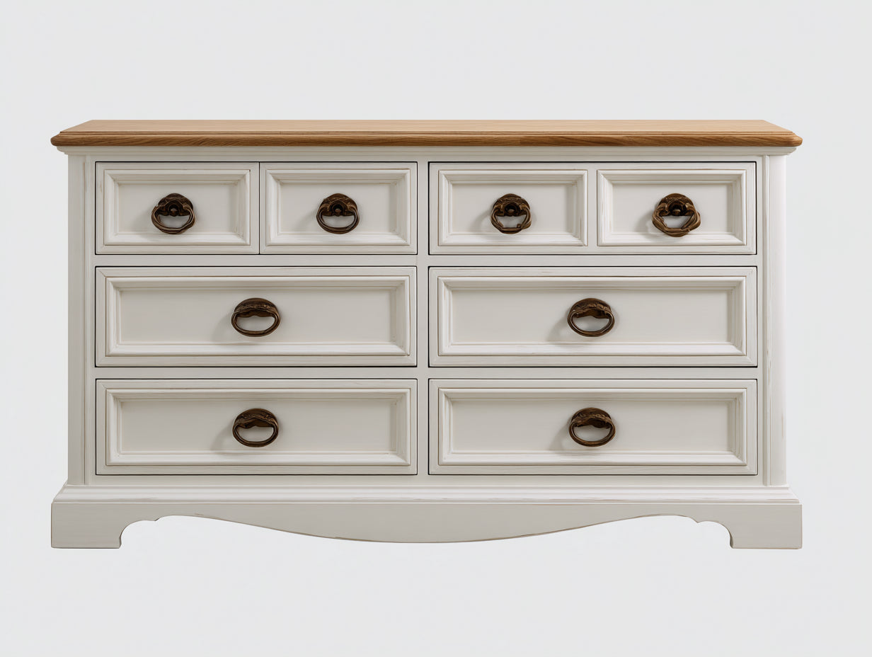 Cassettiera - legno-metallo - 124x42x80 cm - bianco-marrone - stile classico