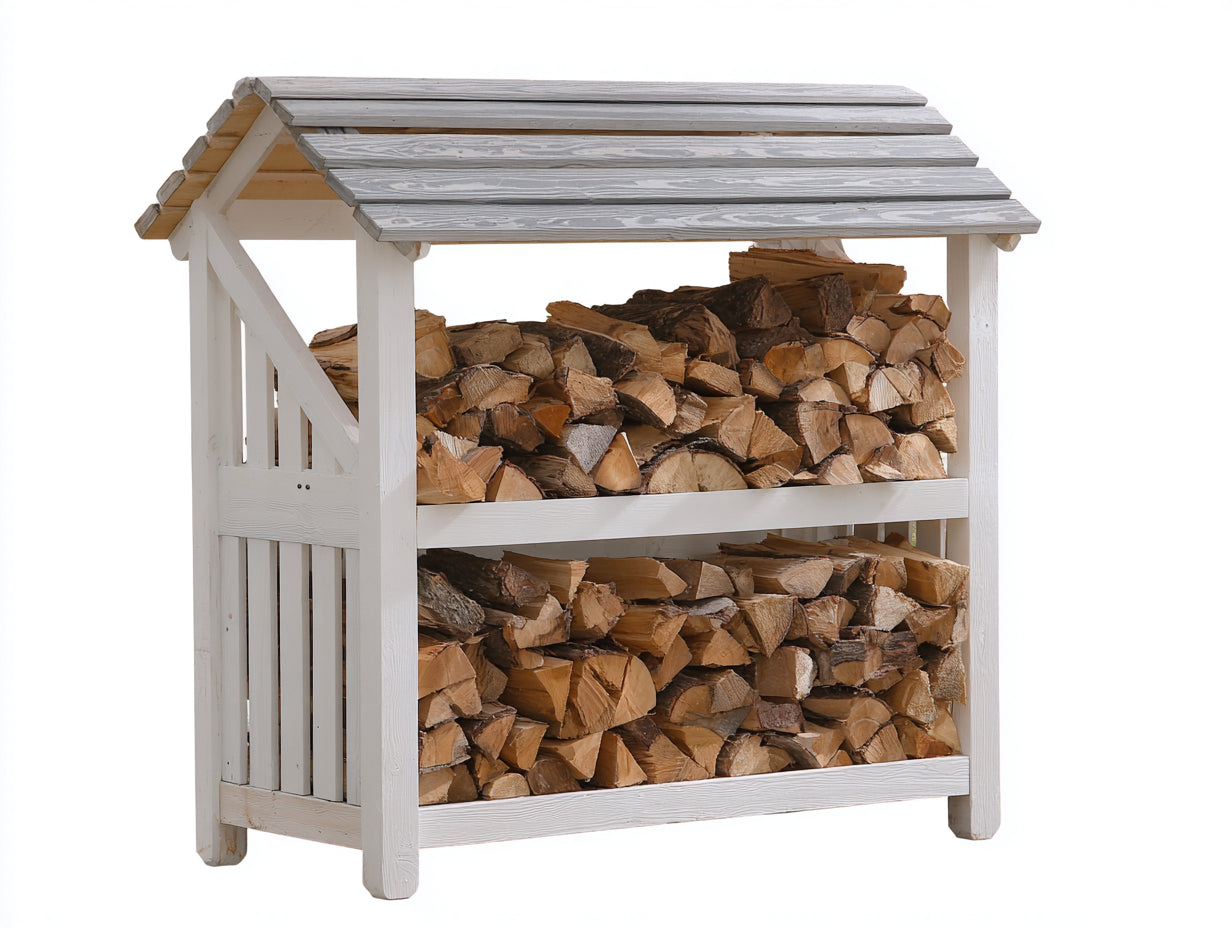 Portalegna - legno - 128x46x136 cm - bianco-grigio - rustico