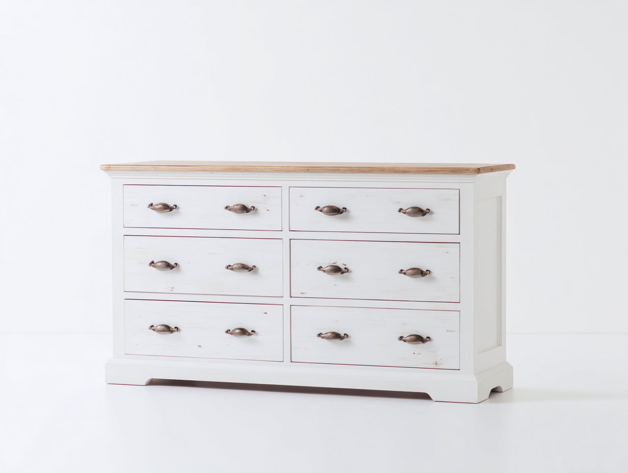 Cassettiera - legno-metallo - 125x42x81 cm - bianco-marrone - stile shabby