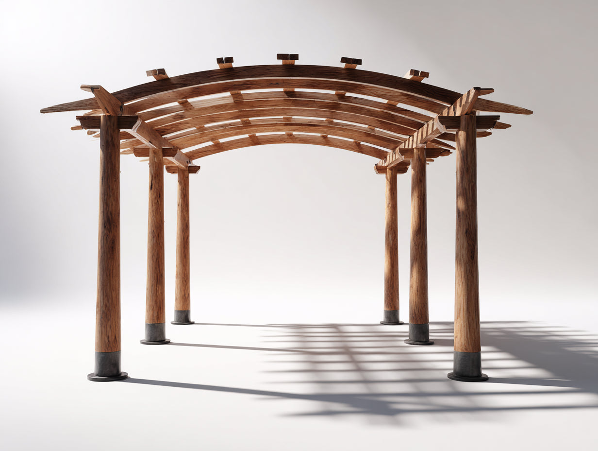 Pergola da giardino - legno-metallo - 440x305x278 cm - marrone-nero - design ad arco