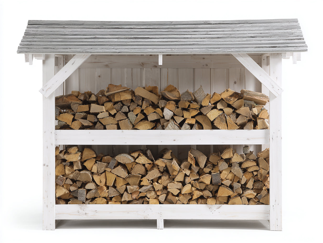 Portalegna - legno - 168x50x132 cm - bianco-grigio - rustico