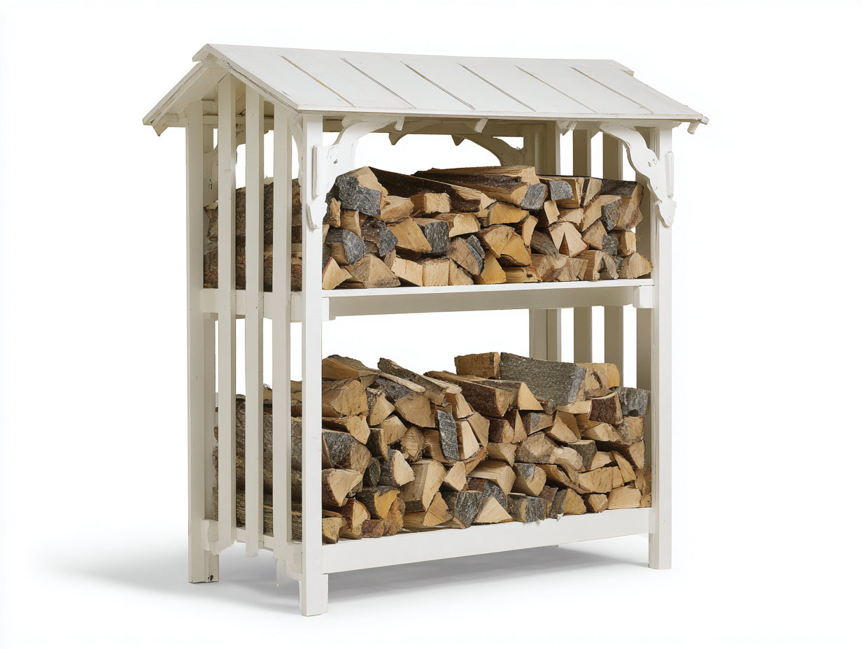 Portalegna - legno - 118x42x156 cm - bianco - rustico