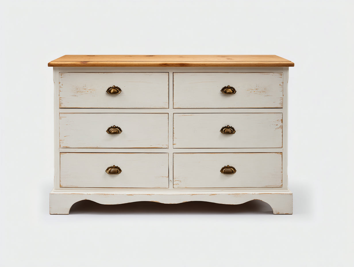 Cassettiera - legno-metallo - 118x42x79 cm - bianco-marrone - stile shabby