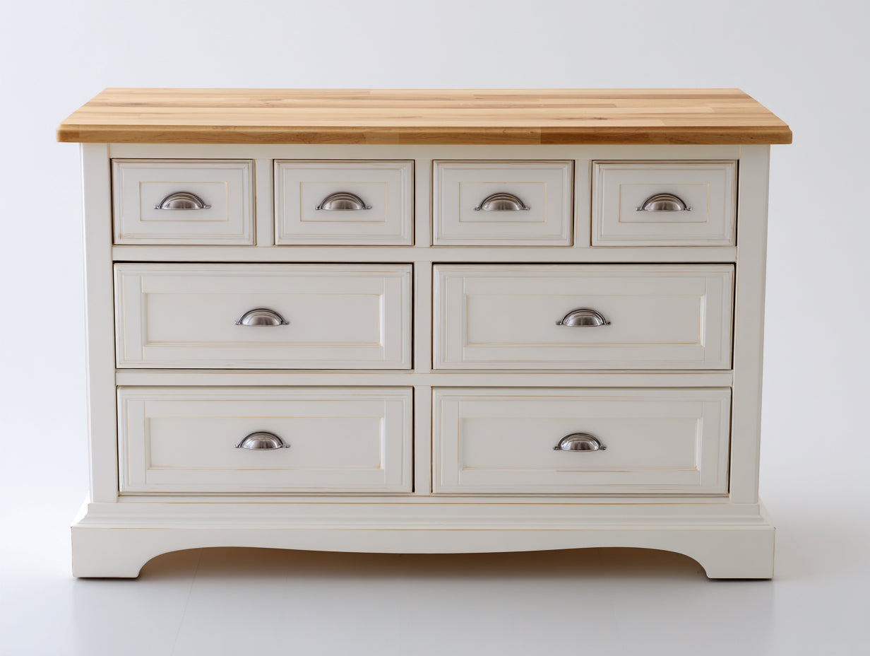 Cassettiera - legno-metallo - 128x43x83 cm - bianco-marrone - stile country