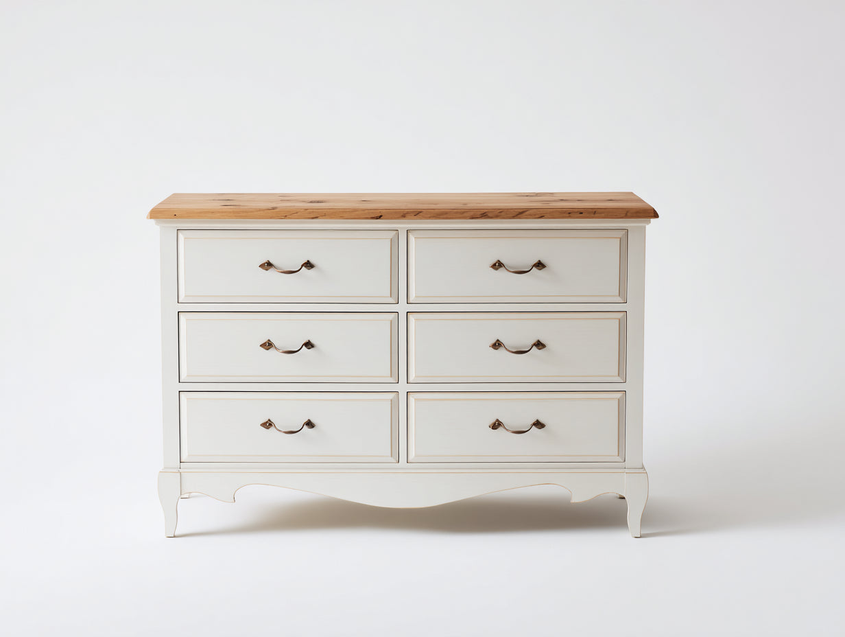 Cassettiera - legno-metallo - 122x41x78 cm - bianco-marrone - stile provenzale