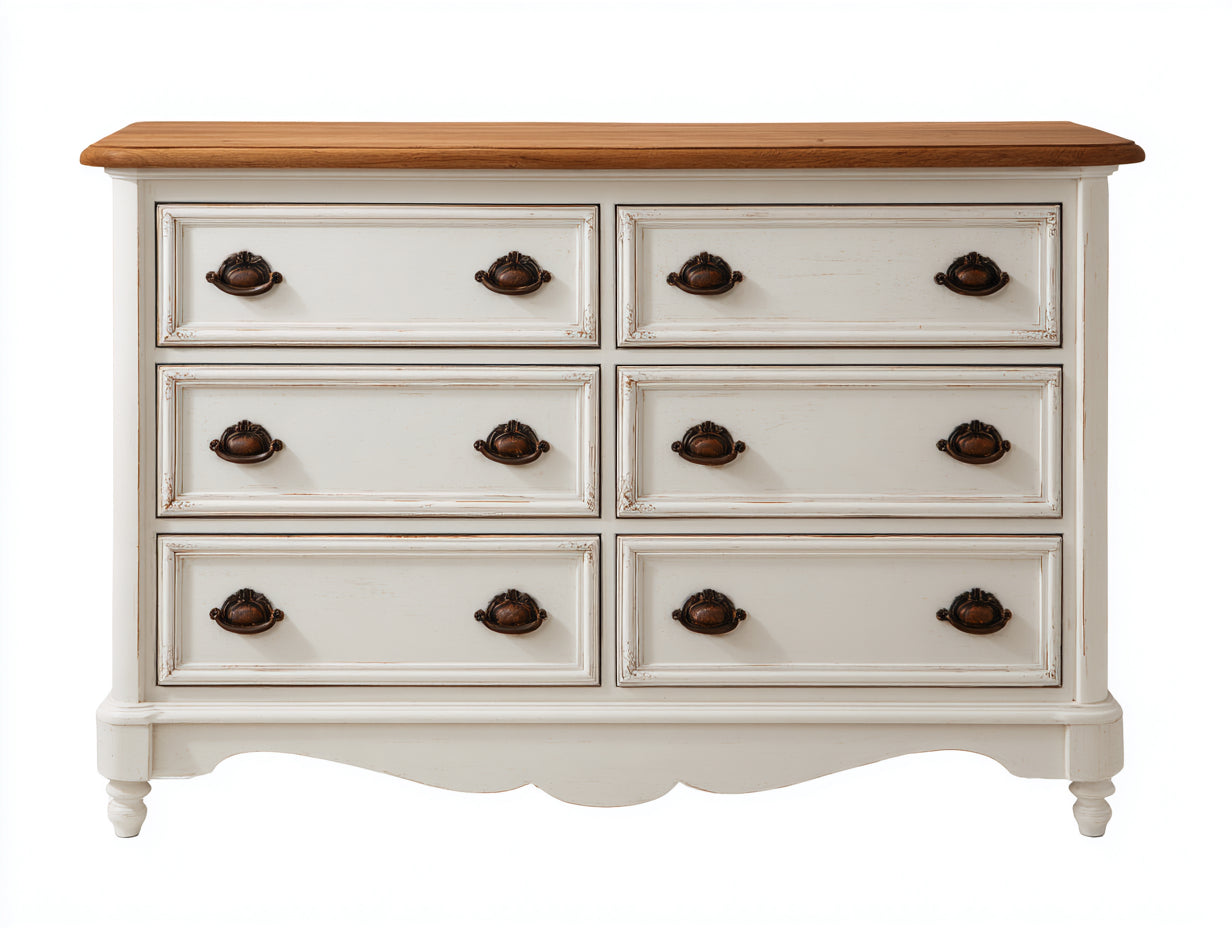 Cassettiera - legno-metallo - 127x43x82 cm - bianco-marrone - stile shabby