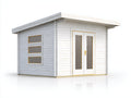 Casetta da giardino - legno - 420x315x255 cm - bianco-legno naturale - moderno